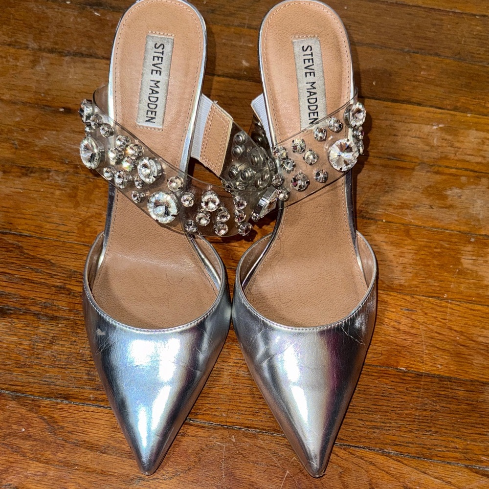 Steve Madden Silver Rhinestone Embellished Stilettos Heels size 11